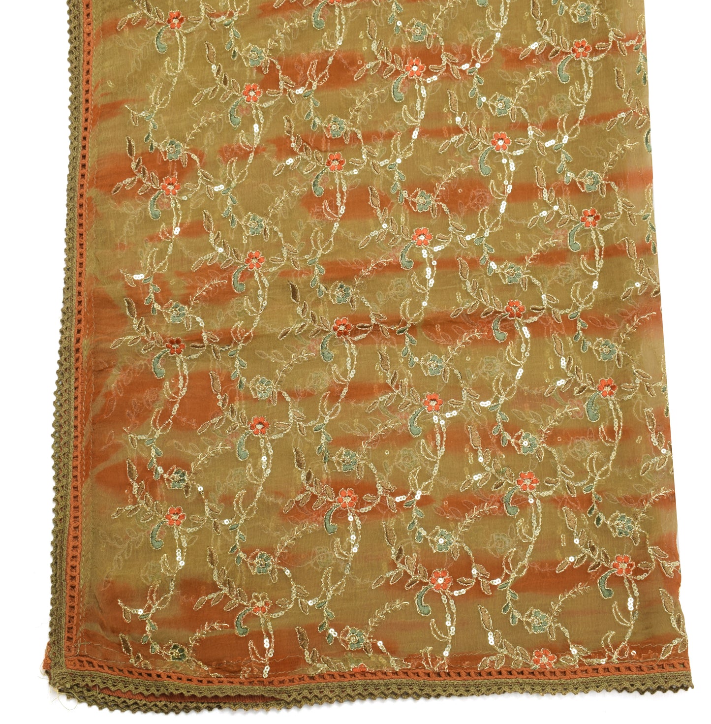Sushila Vintage Brown Dupatta 100% Pure Chiffon Silk Embroidered Long Stole Wrap