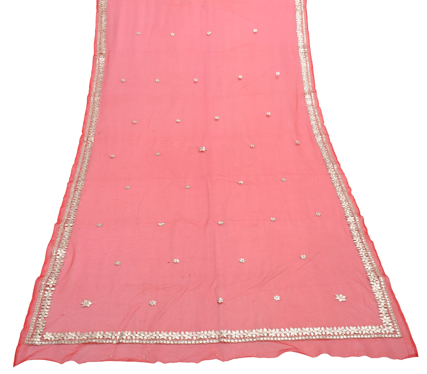 Sushila Vintage Red Dupatta Net Mesh Hand Beaded Gotta Patti Floral Long Stole