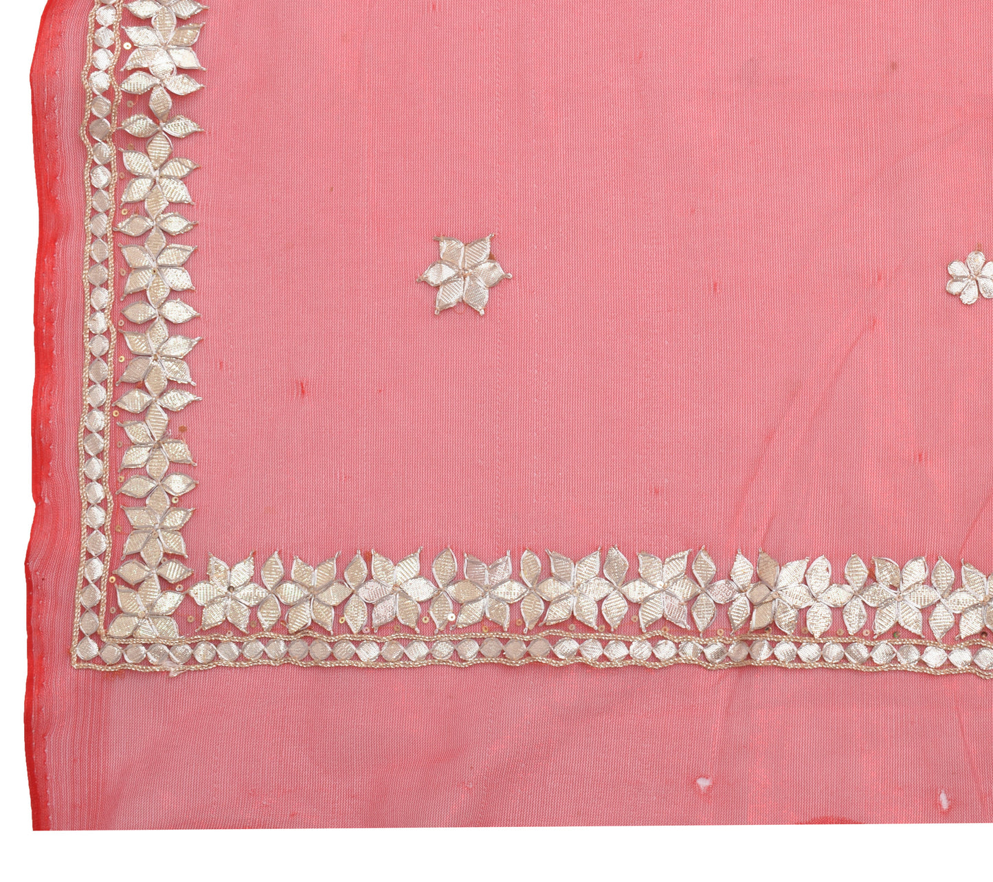 Sushila Vintage Red Dupatta Net Mesh Hand Beaded Gotta Patti Floral Long Stole