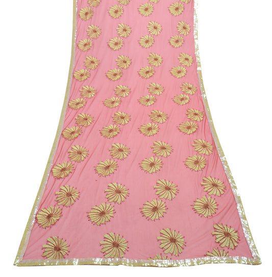 Sushila Vintage Red Dupatta Net Mesh Embroidered Floral Long Stole Wrap Veil