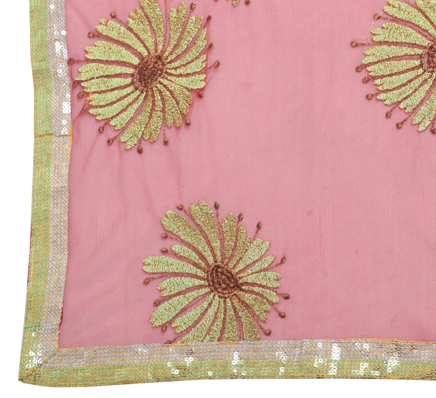 Sushila Vintage Red Dupatta Net Mesh Embroidered Floral Long Stole Wrap Veil