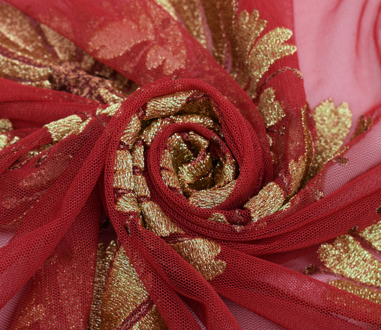 Sushila Vintage Red Dupatta Net Mesh Embroidered Floral Long Stole Wrap Veil