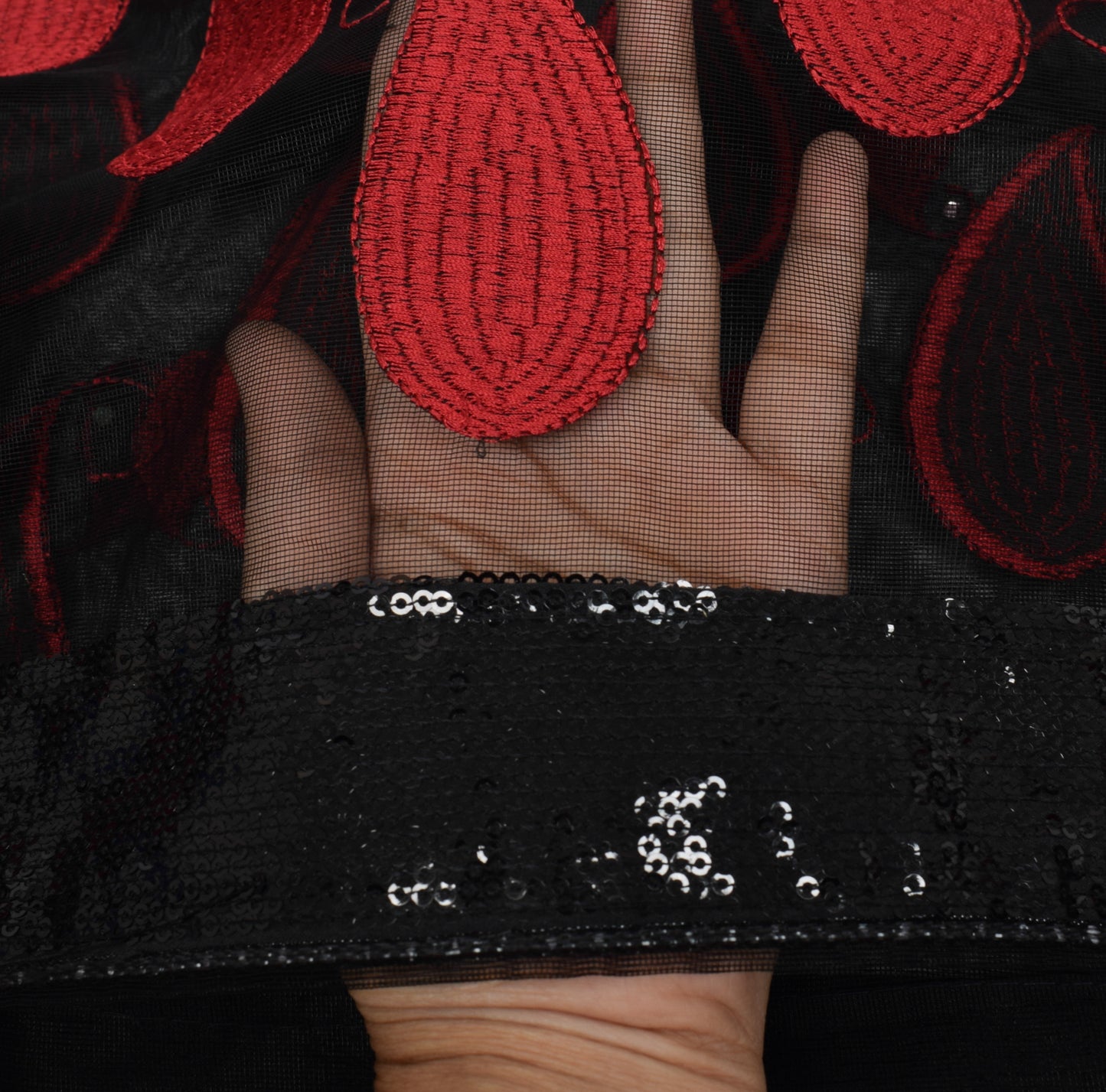 Sushila Vintage Black Dupatta Net Mesh Embroidered Paisley Long Stole Wrap