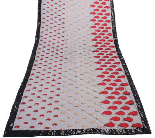 Sushila Vintage Black Dupatta Net Mesh Embroidered Paisley Long Stole Wrap