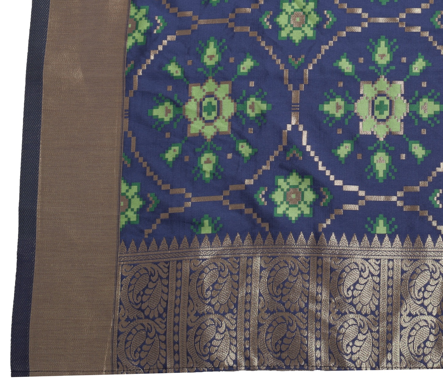 Sushila Vintage Grayish Blue Dupatta Art Silk Woven Floral Long Stole Wrap Veil