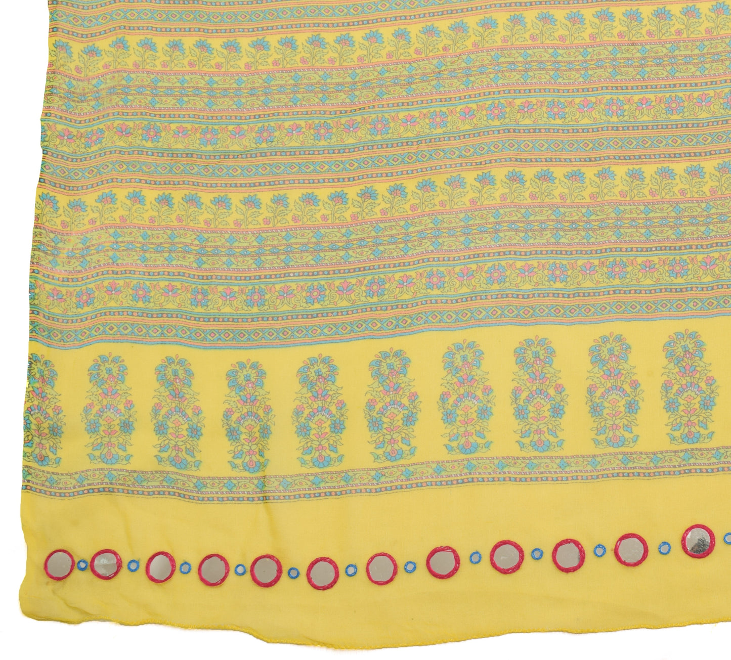 Sushila Vintage Yellow Dupatta 100%Pure Georgette Silk Printed Floral Long Stole