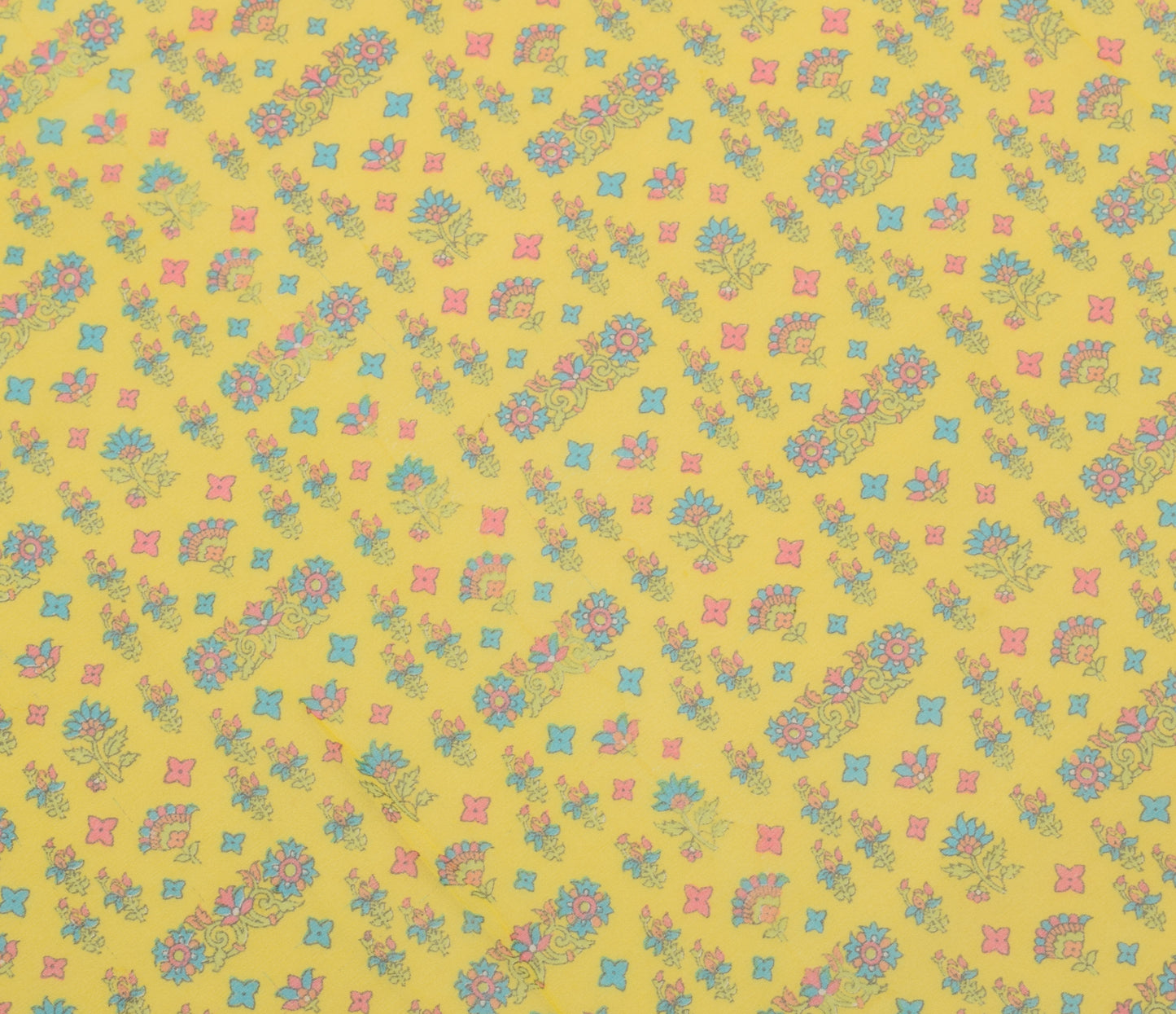 Sushila Vintage Yellow Dupatta 100%Pure Georgette Silk Printed Floral Long Stole