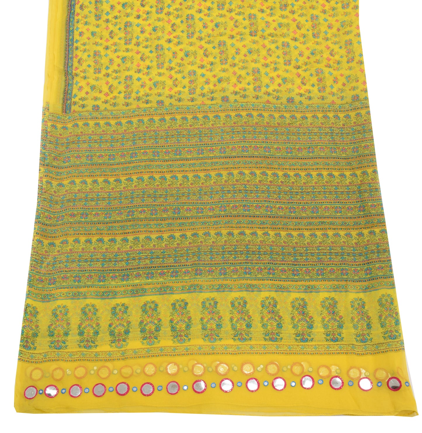 Sushila Vintage Yellow Dupatta 100%Pure Georgette Silk Printed Floral Long Stole