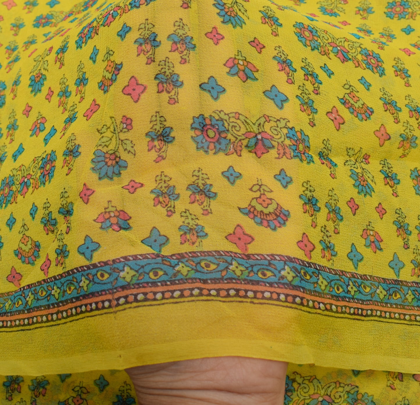 Sushila Vintage Yellow Dupatta 100%Pure Georgette Silk Printed Floral Long Stole