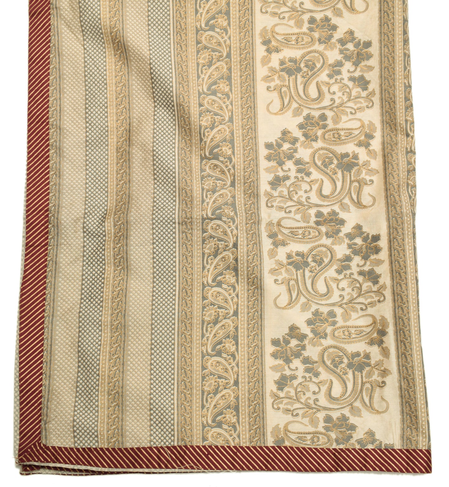 Sushila Vintage Cream & Gray Dupatta Blend Cotton Printed Paisley Long Stole