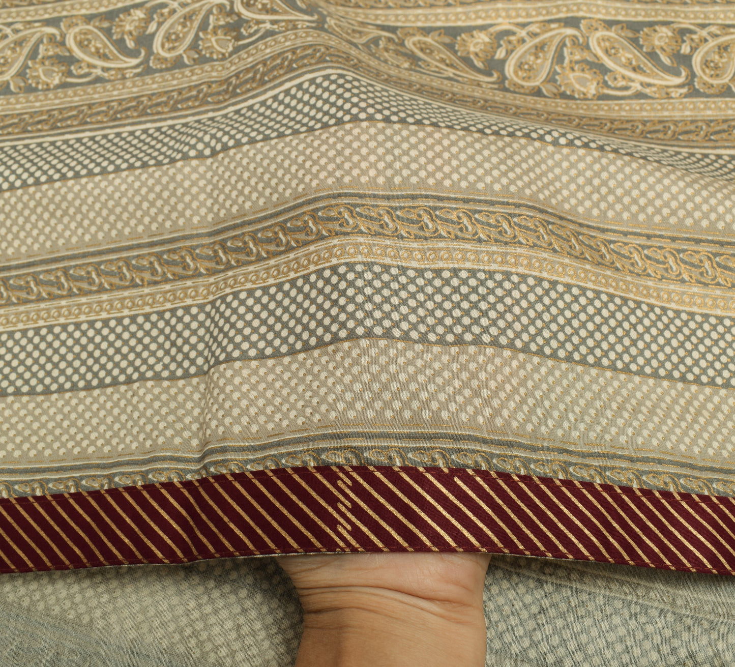 Sushila Vintage Cream & Gray Dupatta Blend Cotton Printed Paisley Long Stole