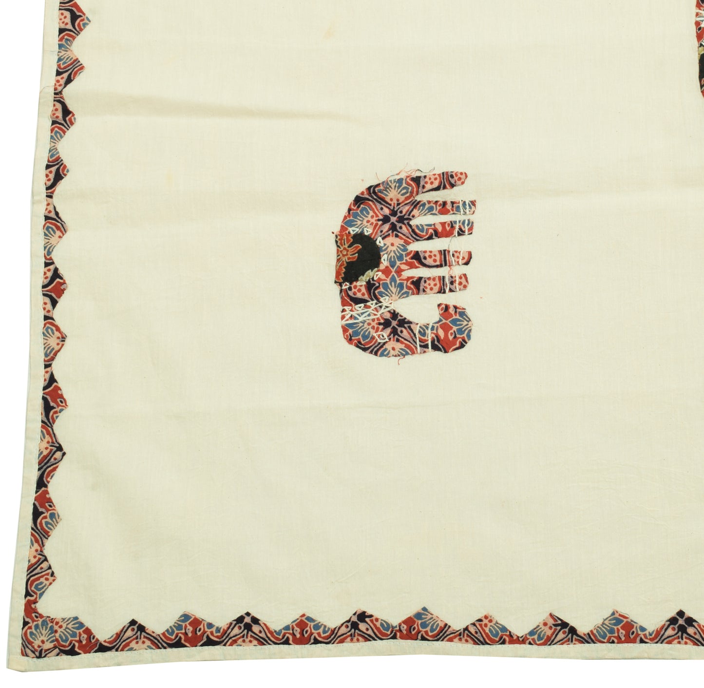 Sushila Vintage Cream Dupatta 100% Pure Cotton Applique Work Animals Long Stole