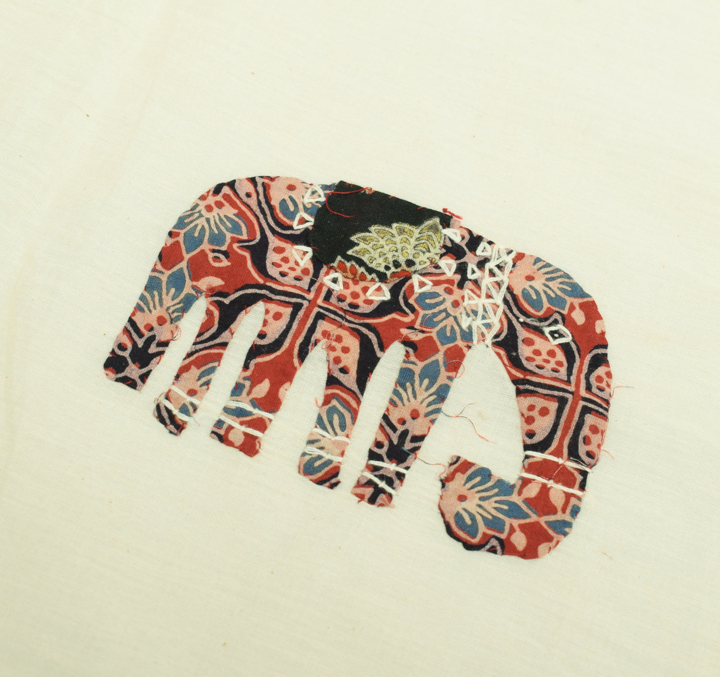 Sushila Vintage Cream Dupatta 100% Pure Cotton Applique Work Animals Long Stole
