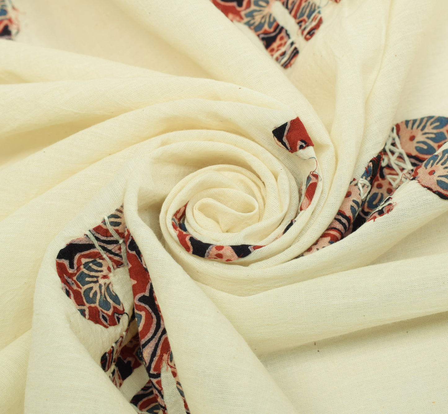 Sushila Vintage Cream Dupatta 100% Pure Cotton Applique Work Animals Long Stole
