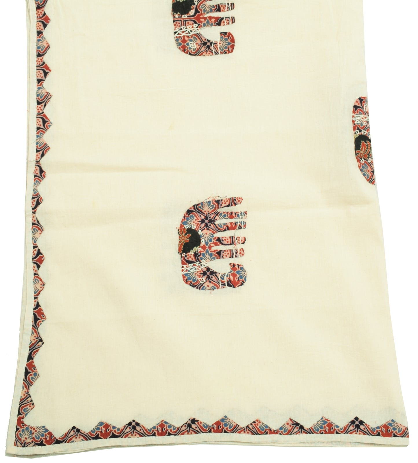 Sushila Vintage Cream Dupatta 100% Pure Cotton Applique Work Animals Long Stole