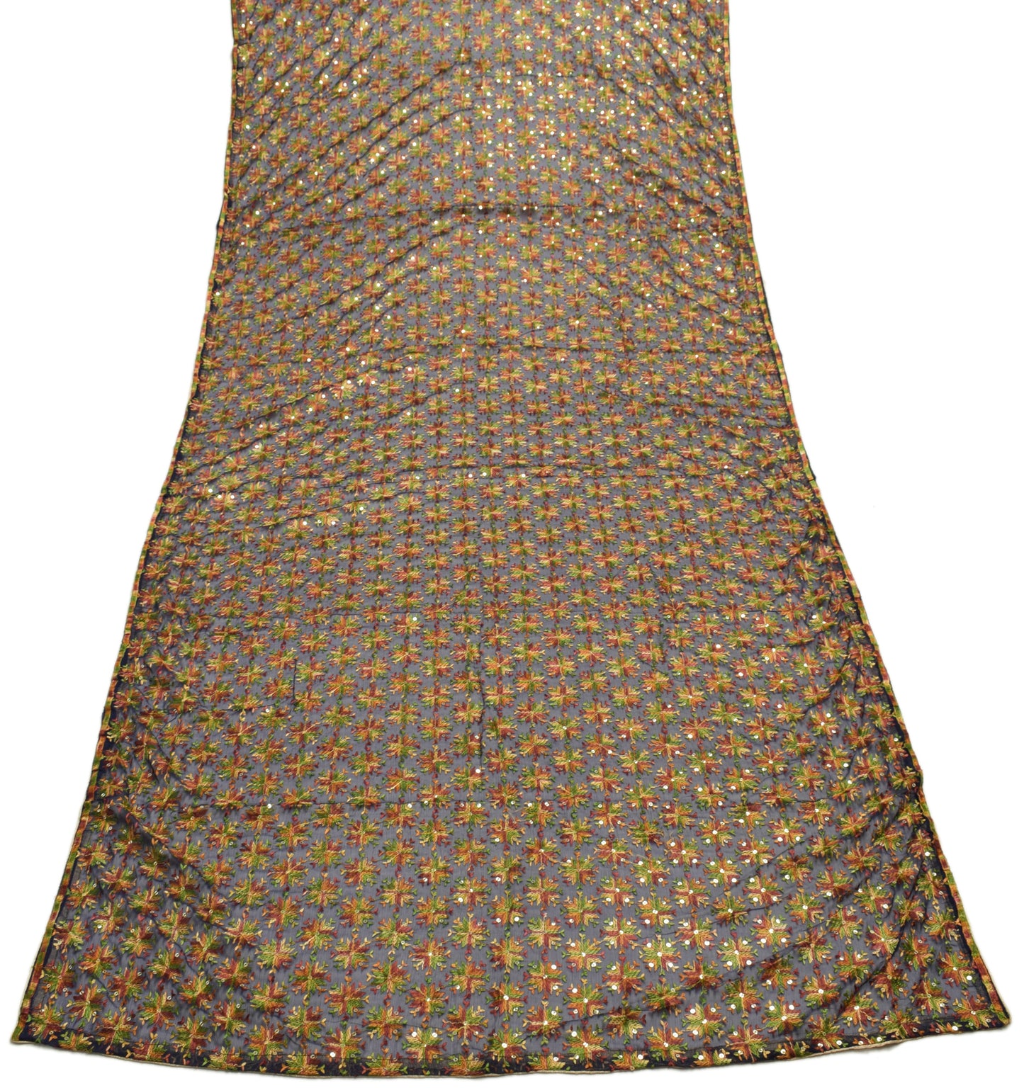 Sushila Vintage Deep Blue Dupatta Chiffon Silk Phulkari Embroidered Long Stole