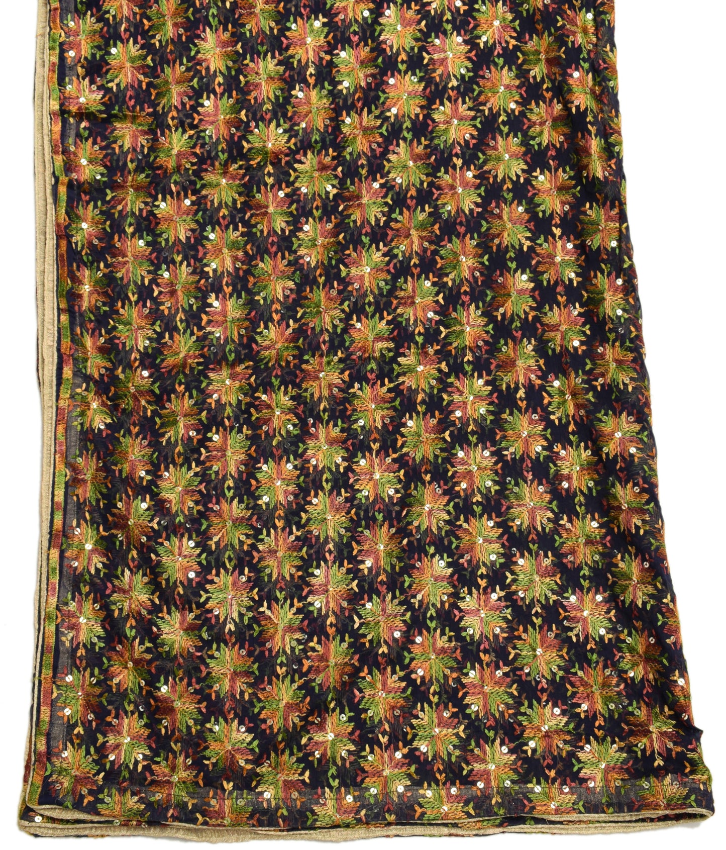 Sushila Vintage Deep Blue Dupatta Chiffon Silk Phulkari Embroidered Long Stole
