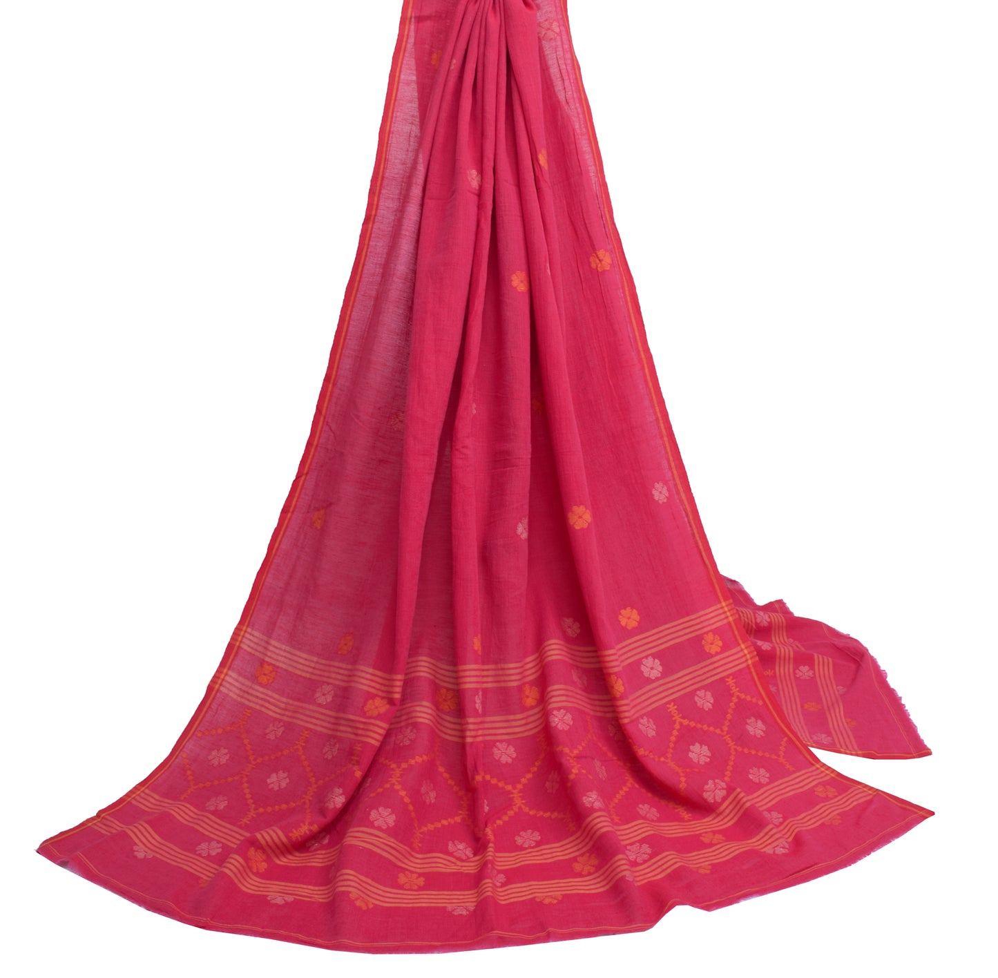 Sushila Vintage Red Indian Dupatta 100% Pure Cotton Woven Floral Long Stole Wrap