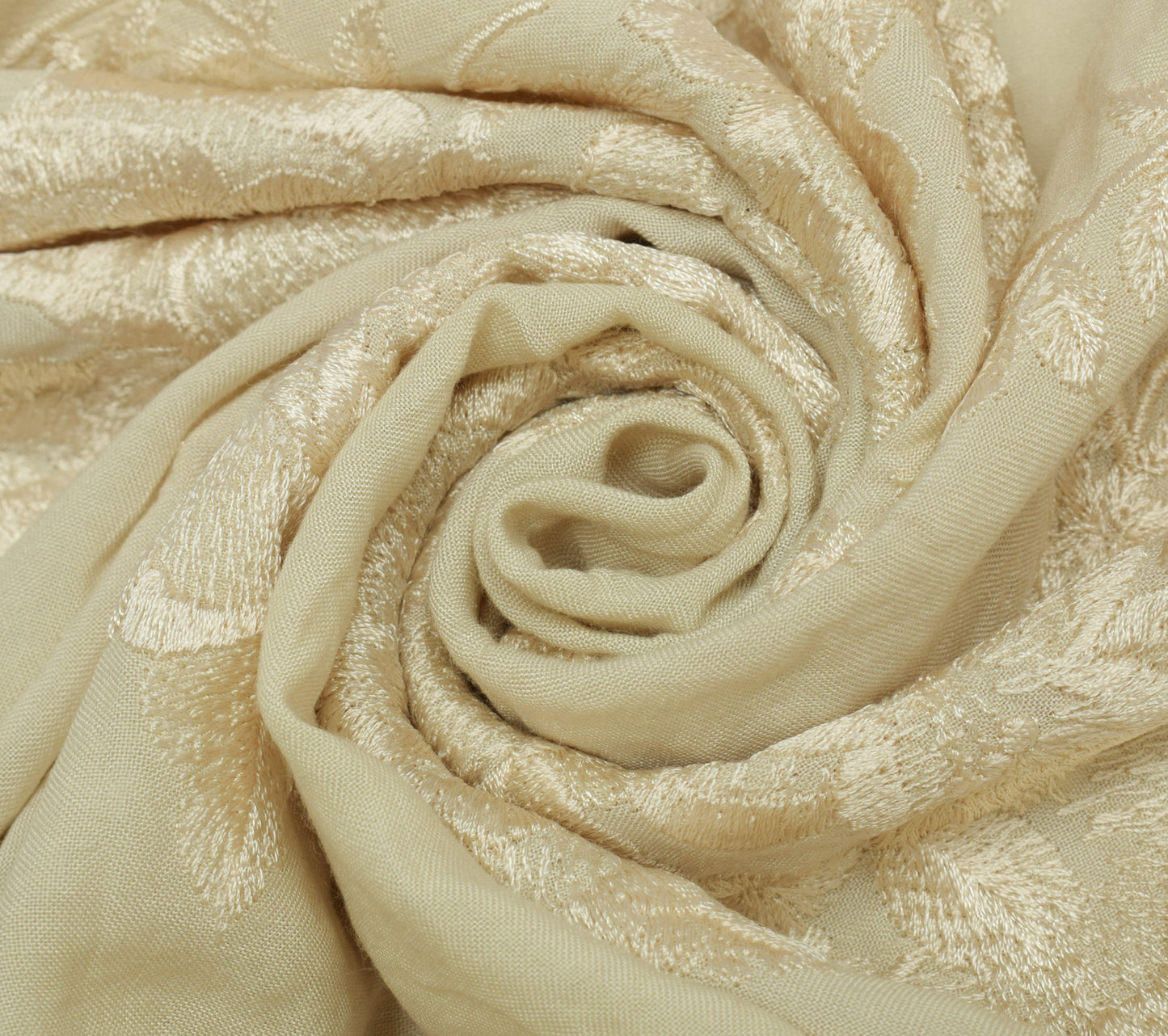 Sushila Vintage Cream Dupatta 100% Pure Cotton Embroidered Floral Long Stole