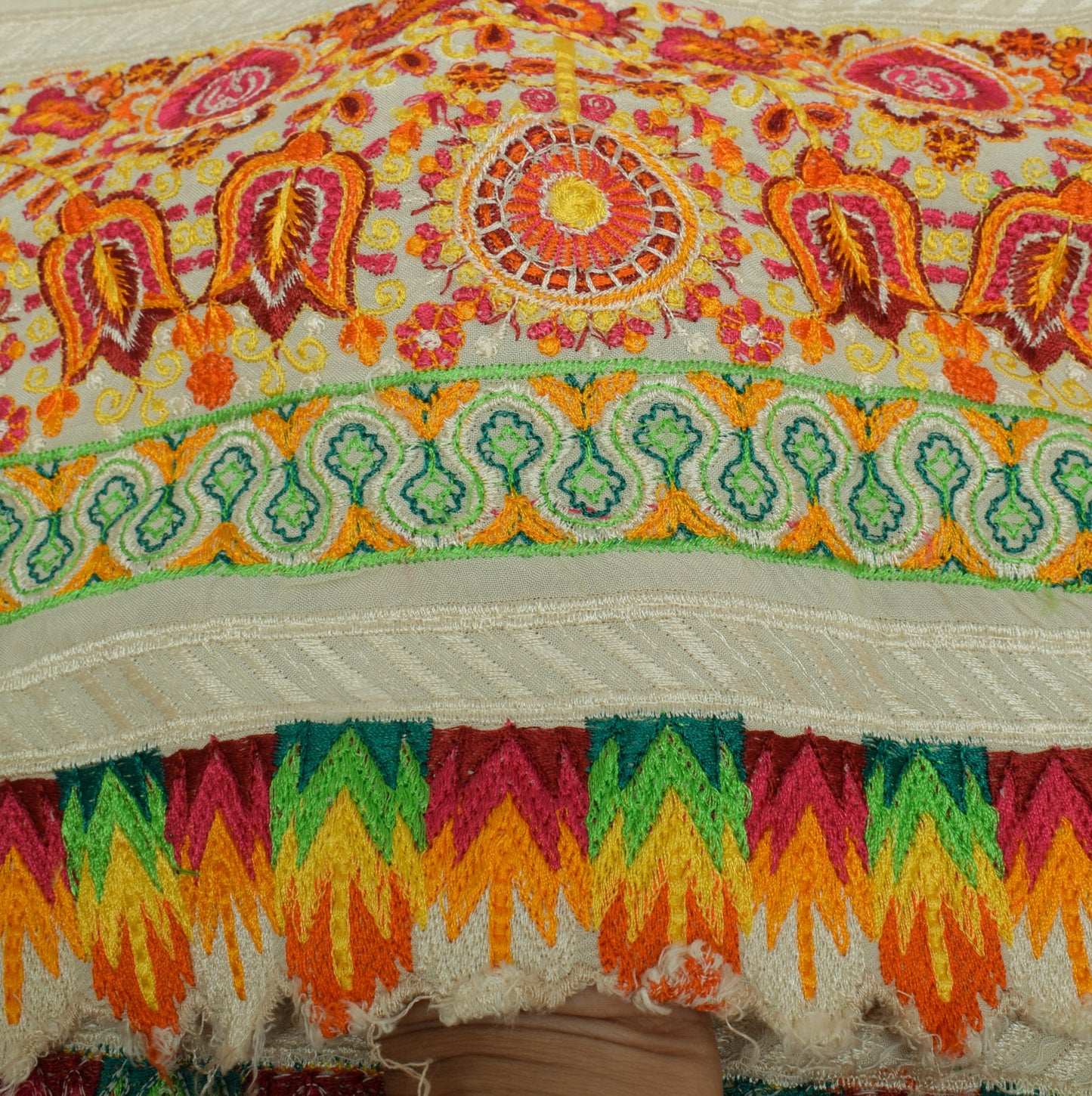 Sushila Vintage Cream Dupatta 100% Pure Cotton Embroidered Floral Long Stole
