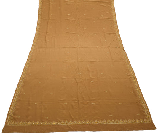 Sushila Vintage Brown Dupatta 100% Pure Crepe Silk Hand Beaded Floral Long Stole