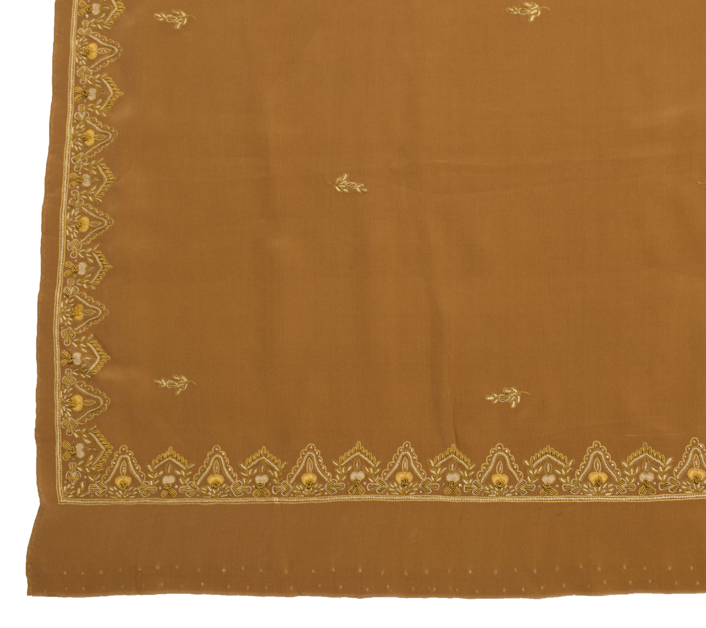 Sushila Vintage Brown Dupatta 100% Pure Crepe Silk Hand Beaded Floral Long Stole