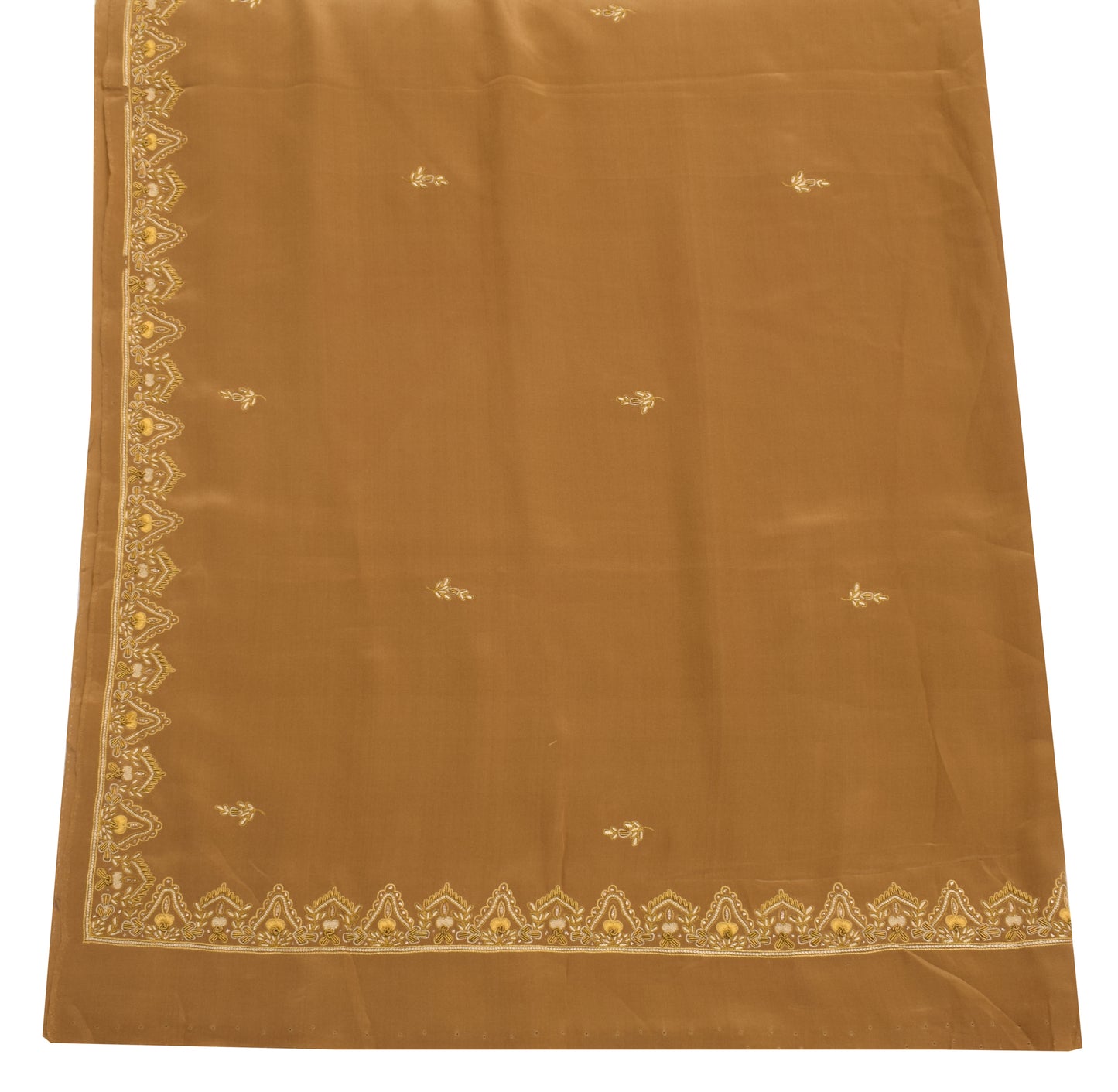 Sushila Vintage Brown Dupatta 100% Pure Crepe Silk Hand Beaded Floral Long Stole