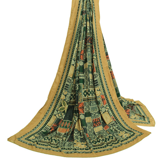 Sushila Vintage Green Indian Dupatta Velvet Printed Floral Long Stole Scarves