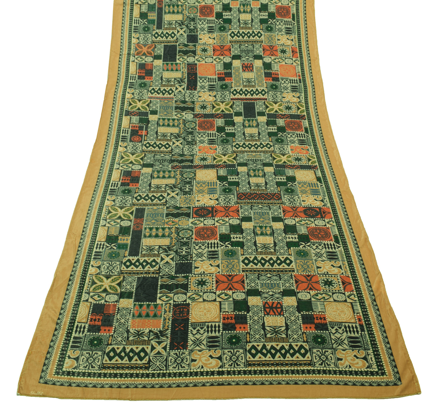 Sushila Vintage Green Indian Dupatta Velvet Printed Floral Long Stole Scarves