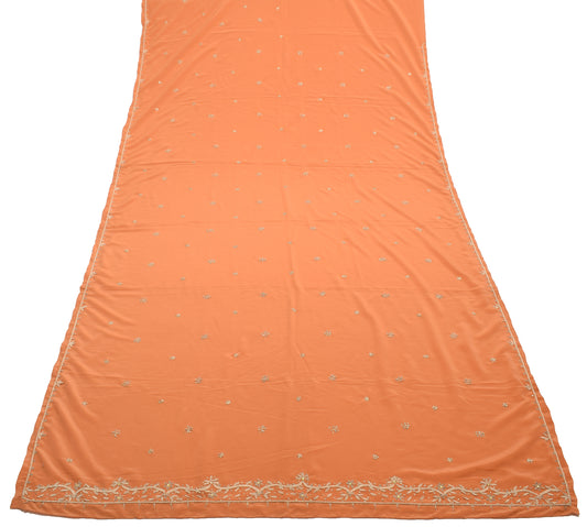 Sushila Vintage Dark Peach Dupatta Bend Crepe Silk hand Beaded Floral Long Stole