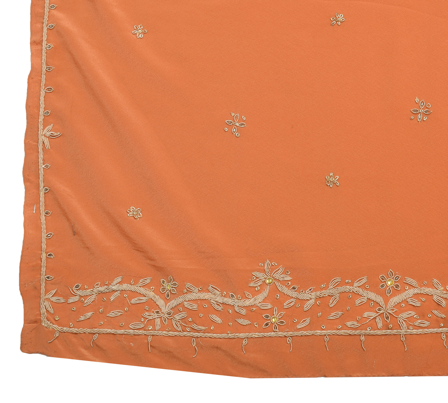 Sushila Vintage Dark Peach Dupatta Bend Crepe Silk hand Beaded Floral Long Stole