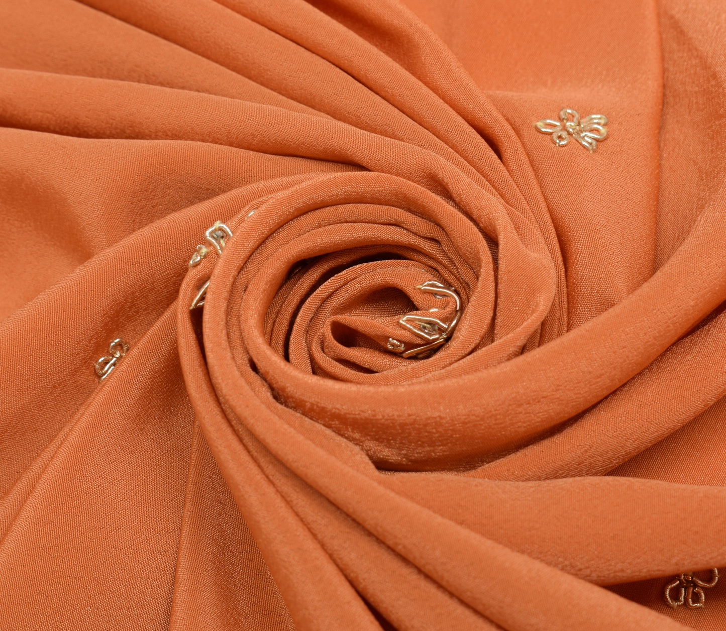 Sushila Vintage Dark Peach Dupatta Bend Crepe Silk hand Beaded Floral Long Stole