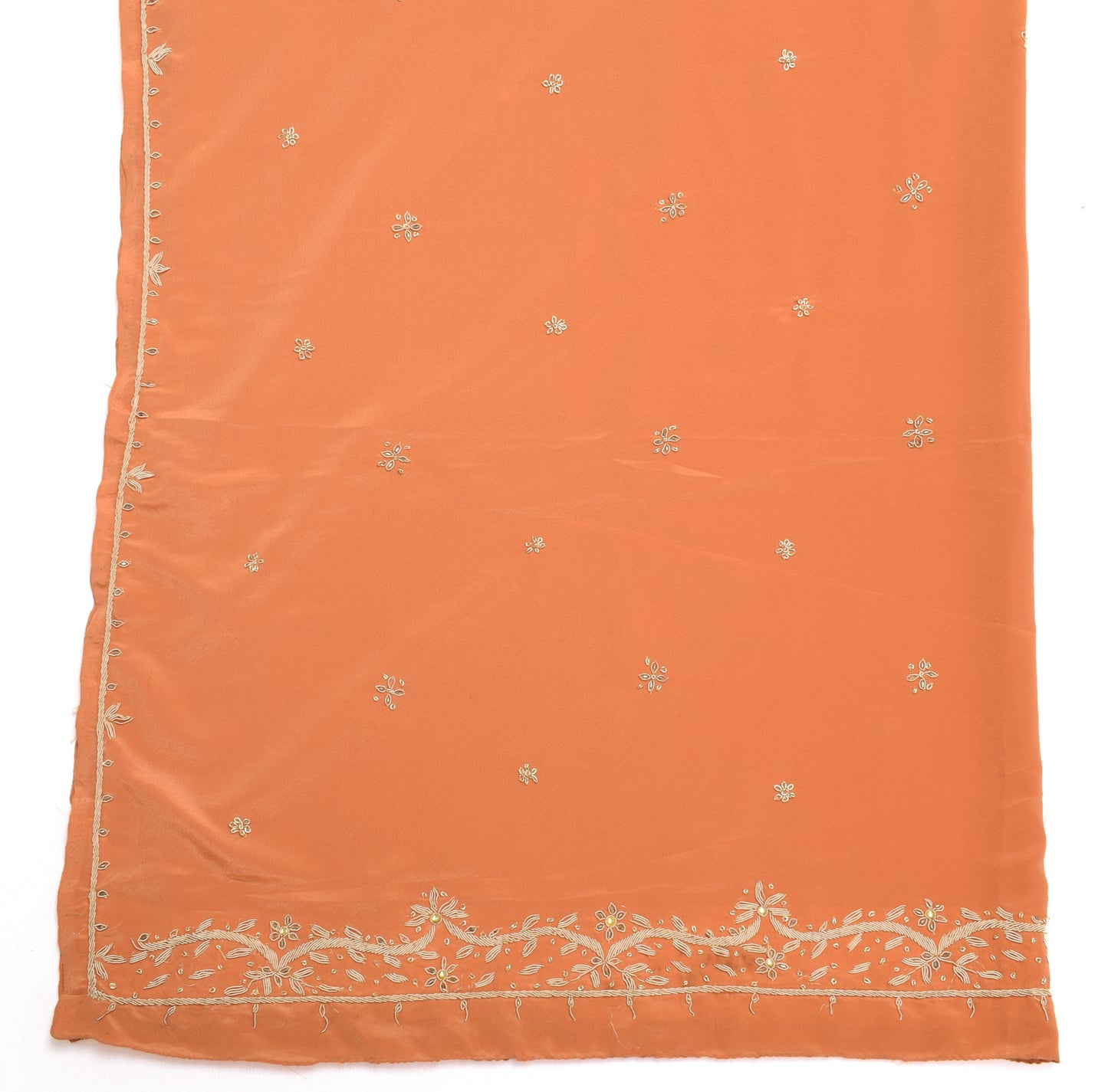 Sushila Vintage Dark Peach Dupatta Bend Crepe Silk hand Beaded Floral Long Stole