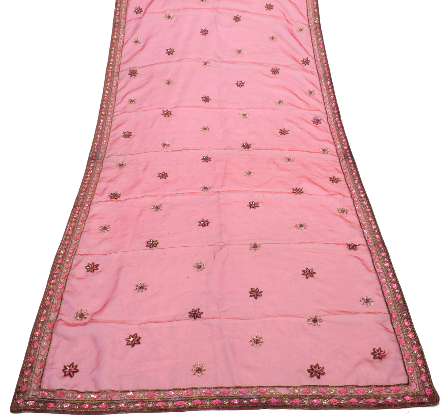 Sushila Vintage Dupatta Blend Tissue Silk Hand Beaded Floral Long Stole Scarves