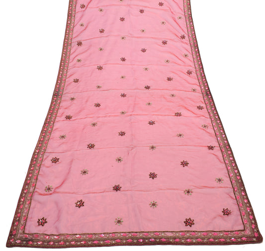 Sushila Vintage Dupatta Blend Tissue Silk Hand Beaded Floral Long Stole Scarves