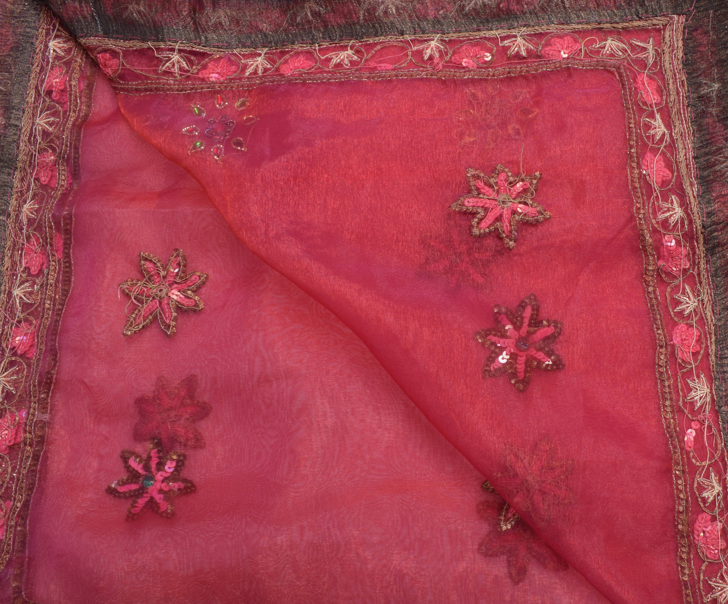 Sushila Vintage Dupatta Blend Tissue Silk Hand Beaded Floral Long Stole Scarves