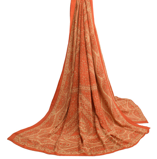 Sushila Vintage Indian Dupatta 100% Pure Crepe Silk Printed Floral Long Stole