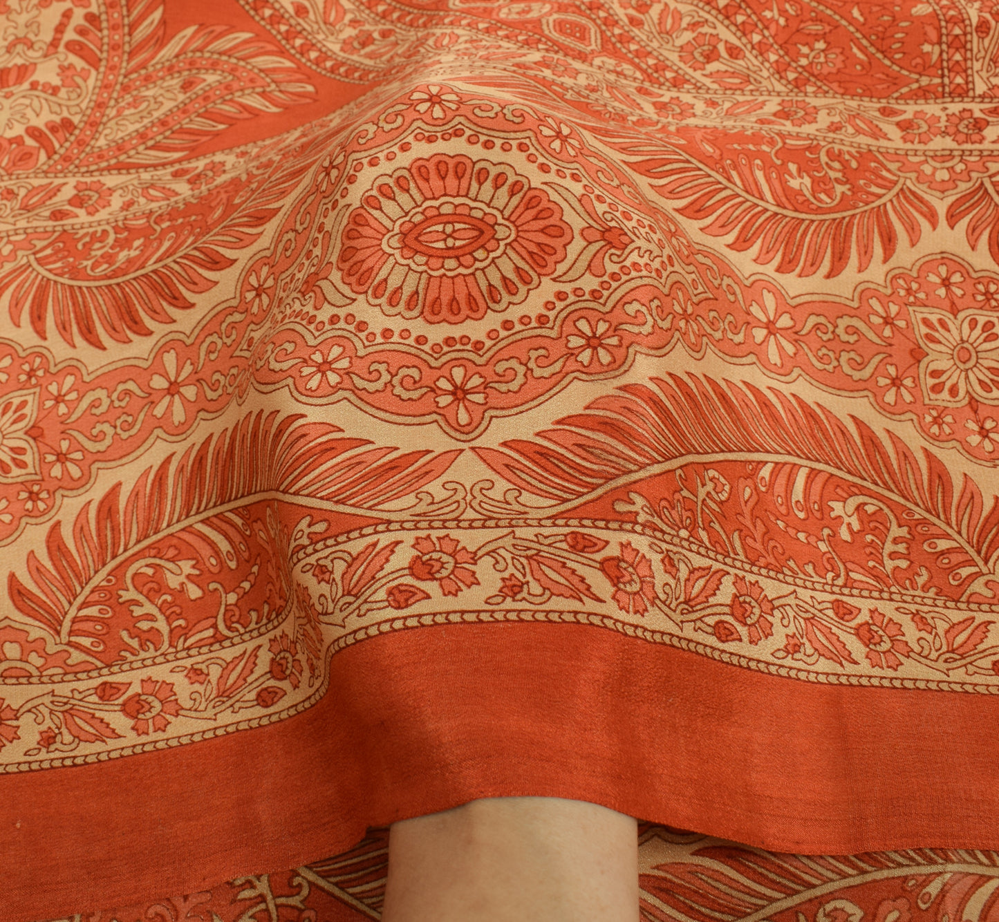 Sushila Vintage Indian Dupatta 100% Pure Crepe Silk Printed Floral Long Stole