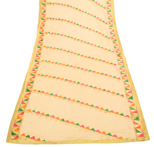 Sushila Vintage Beige Dupatta Blend Chiffon Silk Phulkari Embroidered Long Stole