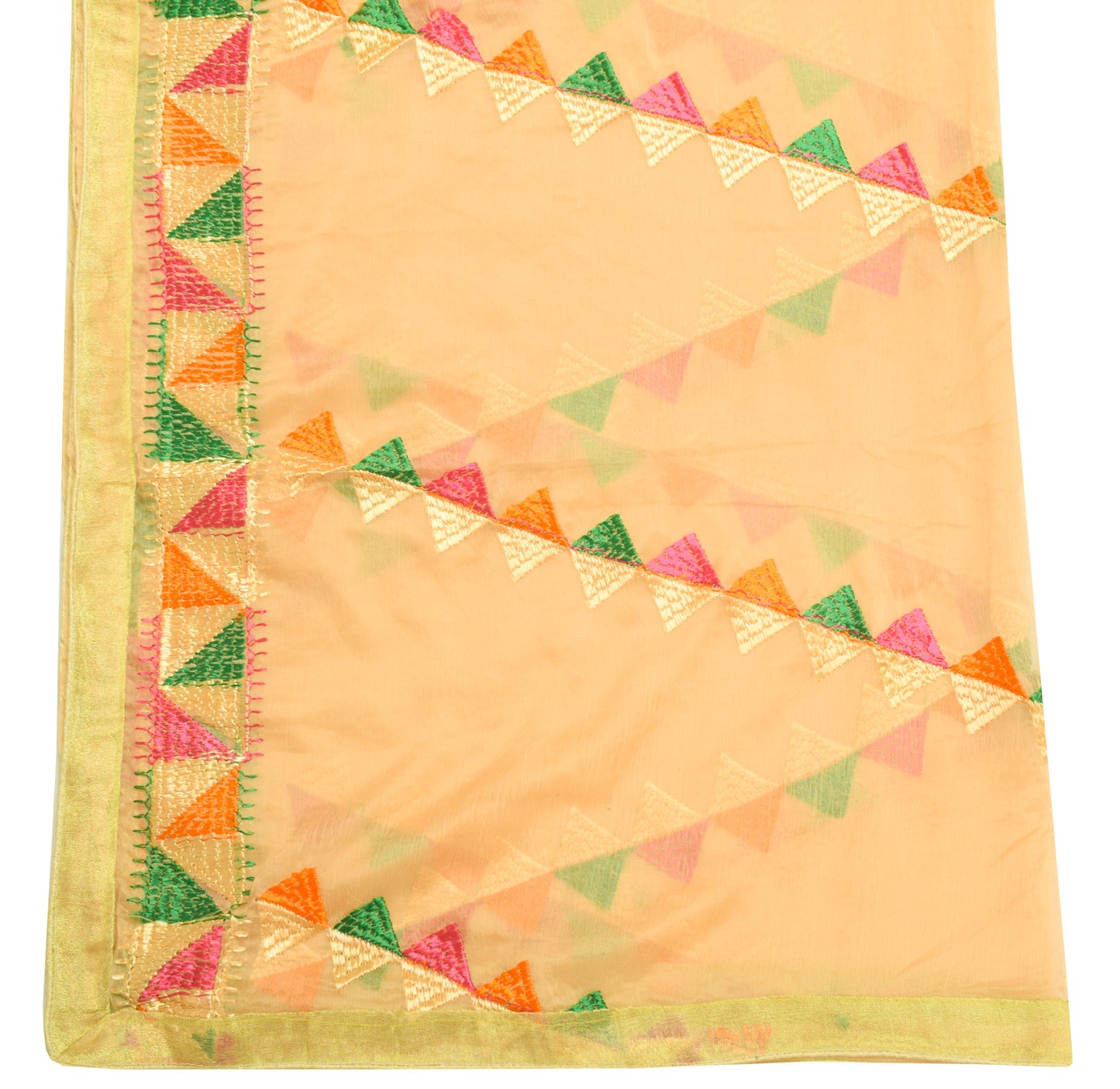 Sushila Vintage Beige Dupatta Blend Chiffon Silk Phulkari Embroidered Long Stole