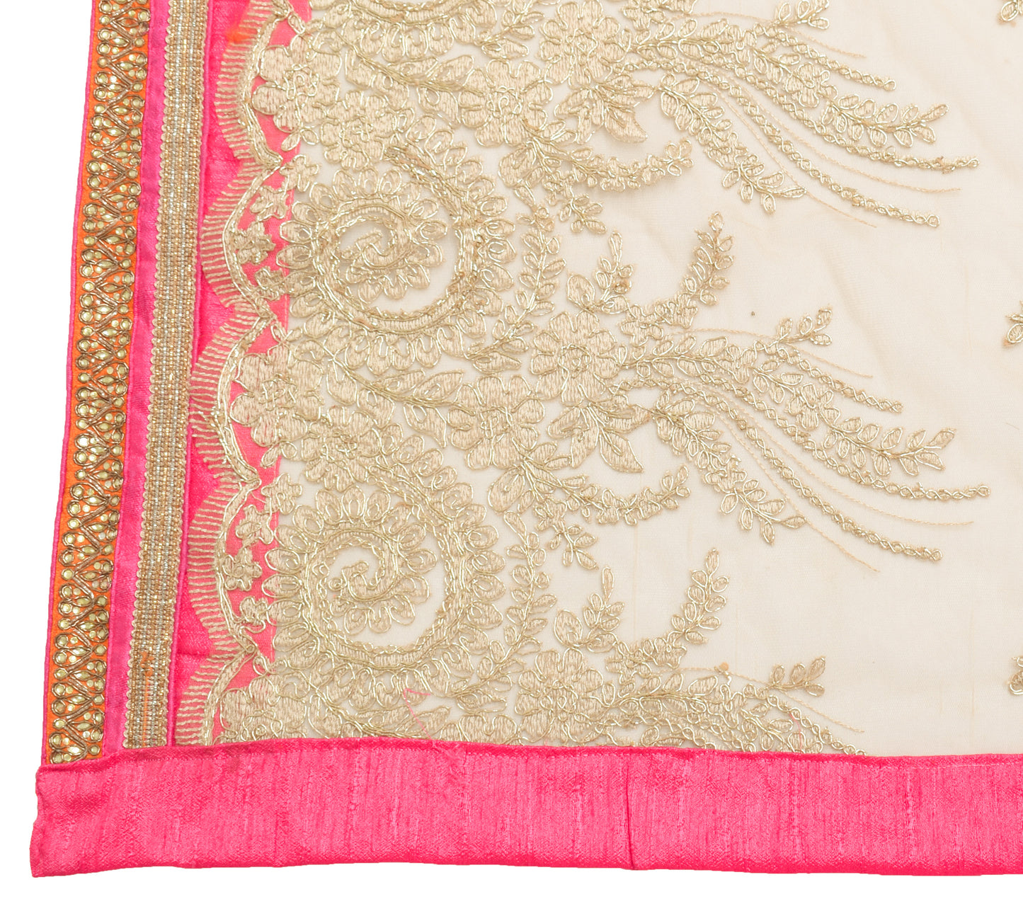 Sushila Vintage Cream Dupatta Net Mesh Hand Beaded Floral Long Stole Scarves