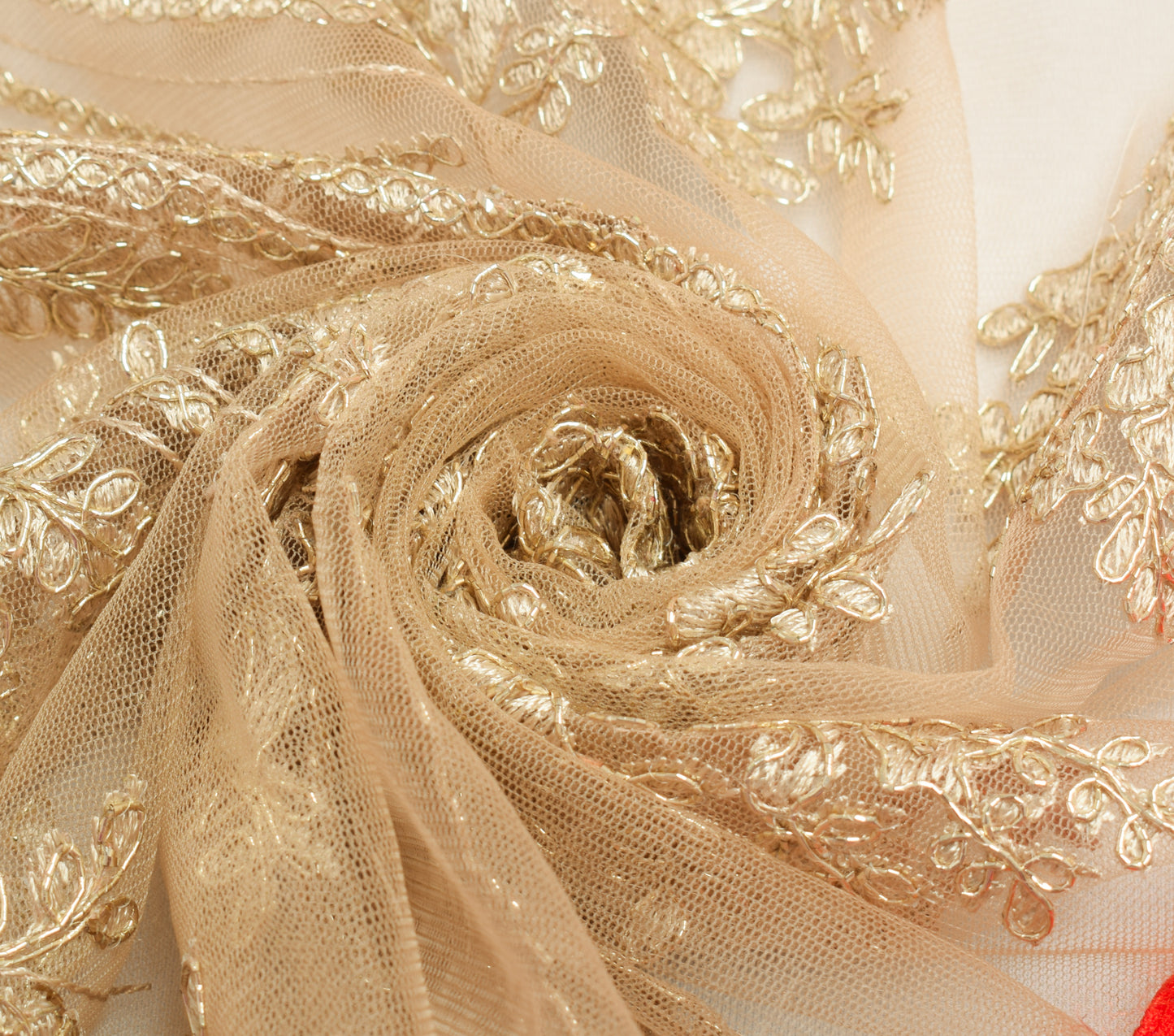 Sushila Vintage Cream Dupatta Net Mesh Hand Beaded Floral Long Stole Scarves