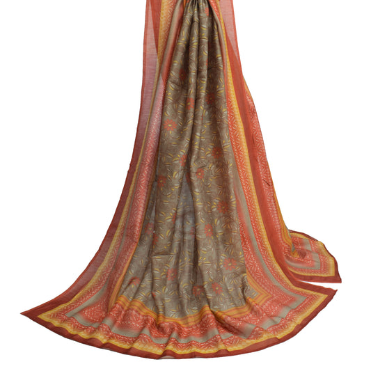 Sushila Vintage Dupatta 100% Pure Cotton Silk Printed Floral Long Stole Hijab