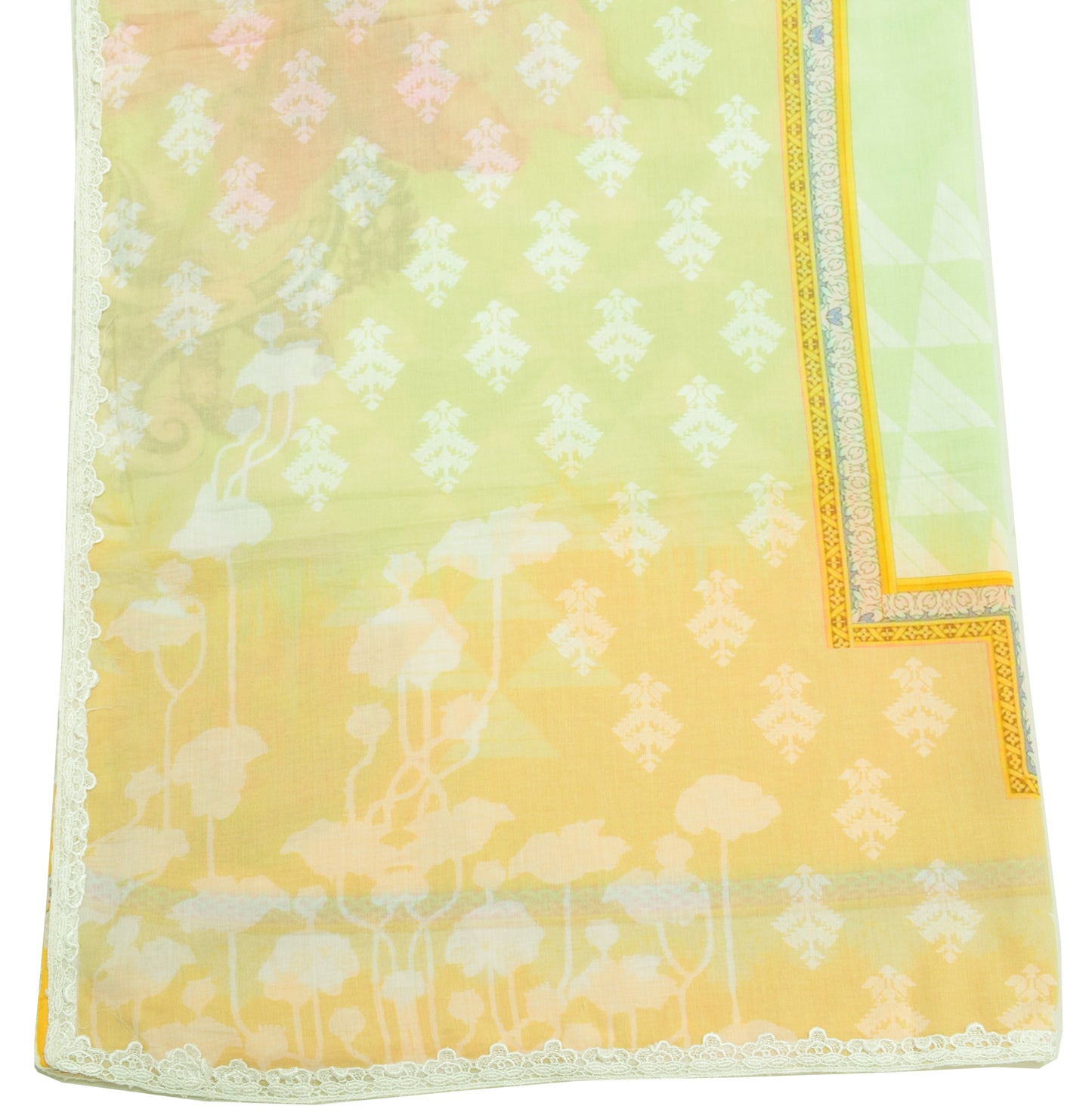 Sushila Vintage Green Dupatta 100% Pure Cotton Printed Floral Long Stole Scarves