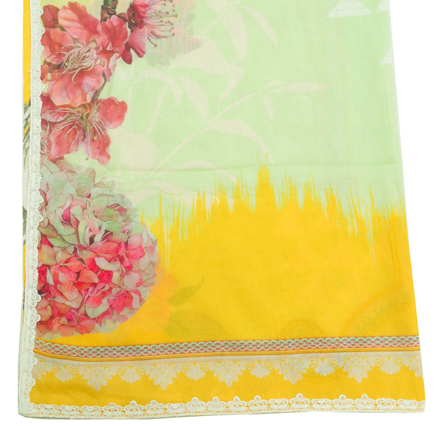 Sushila Vintage Green Dupatta 100% Pure Cotton Printed Floral Long Stole Scarves