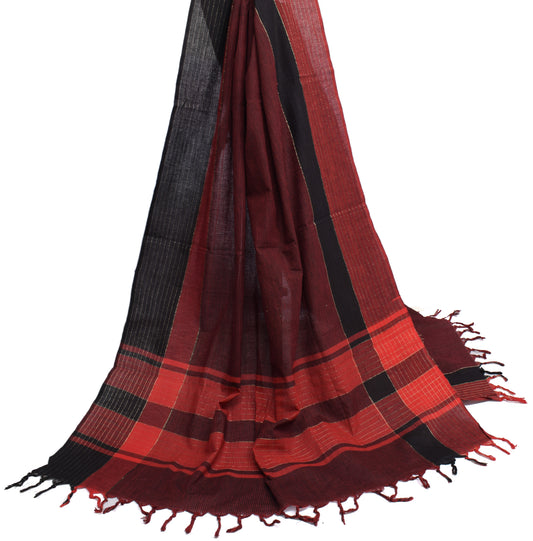 Sushila Vintage Black Dupatta 100% Pure Cotton Woven Stripes Long Stole Hijab