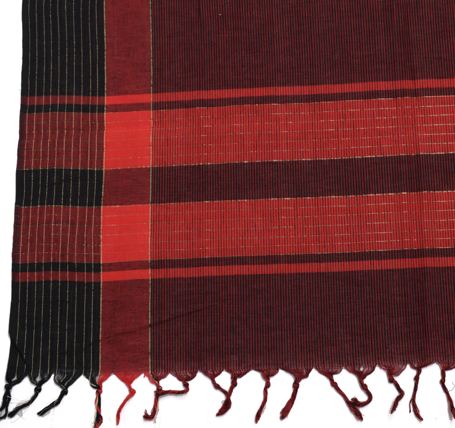 Sushila Vintage Black Dupatta 100% Pure Cotton Woven Stripes Long Stole Hijab