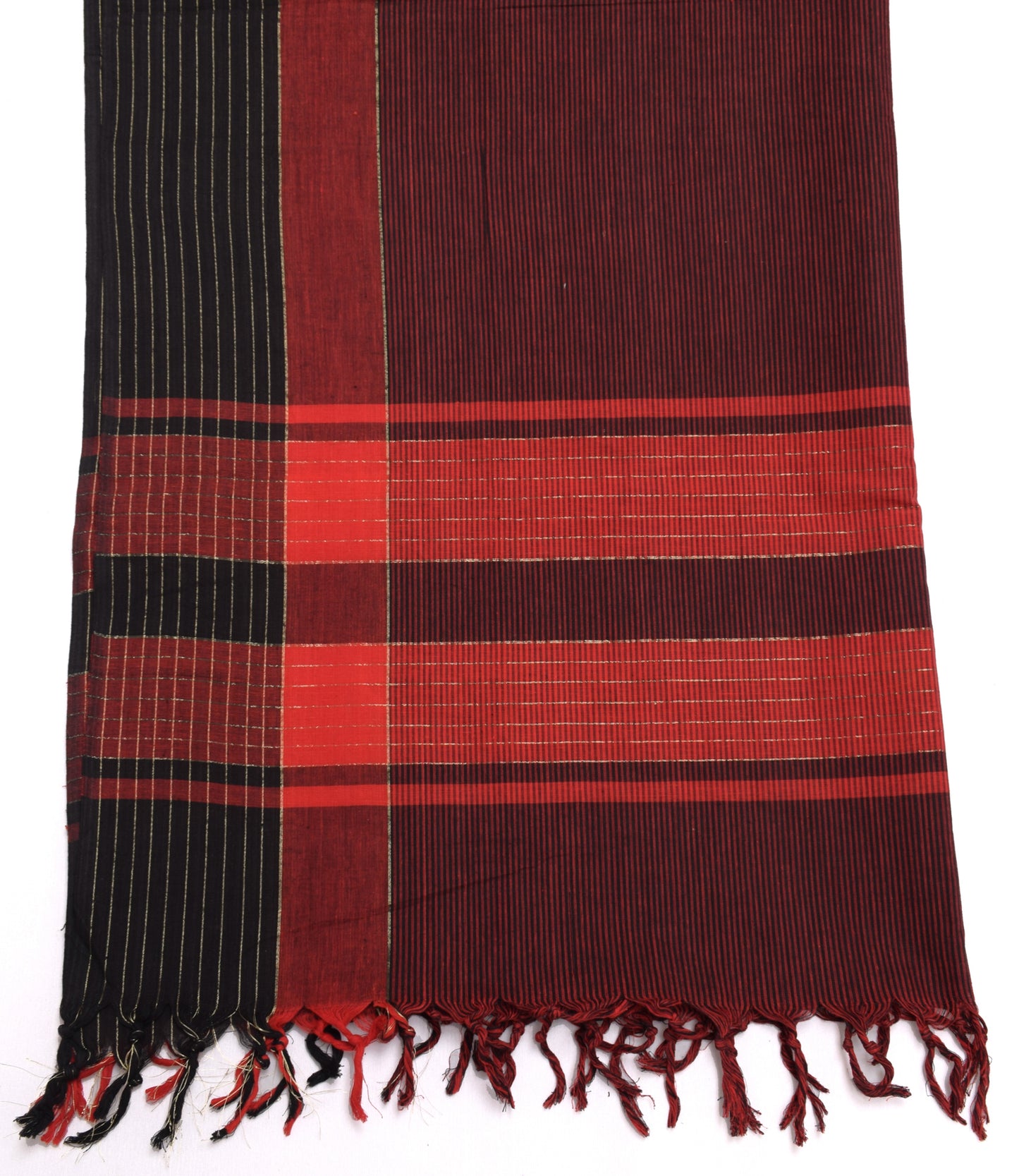 Sushila Vintage Black Dupatta 100% Pure Cotton Woven Stripes Long Stole Hijab