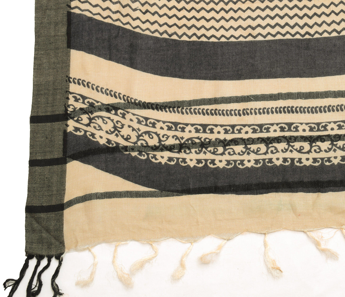 Sushila Vintage Cream Indian Dupatta 100% Pure Woolen Woven Paisley Long Stole