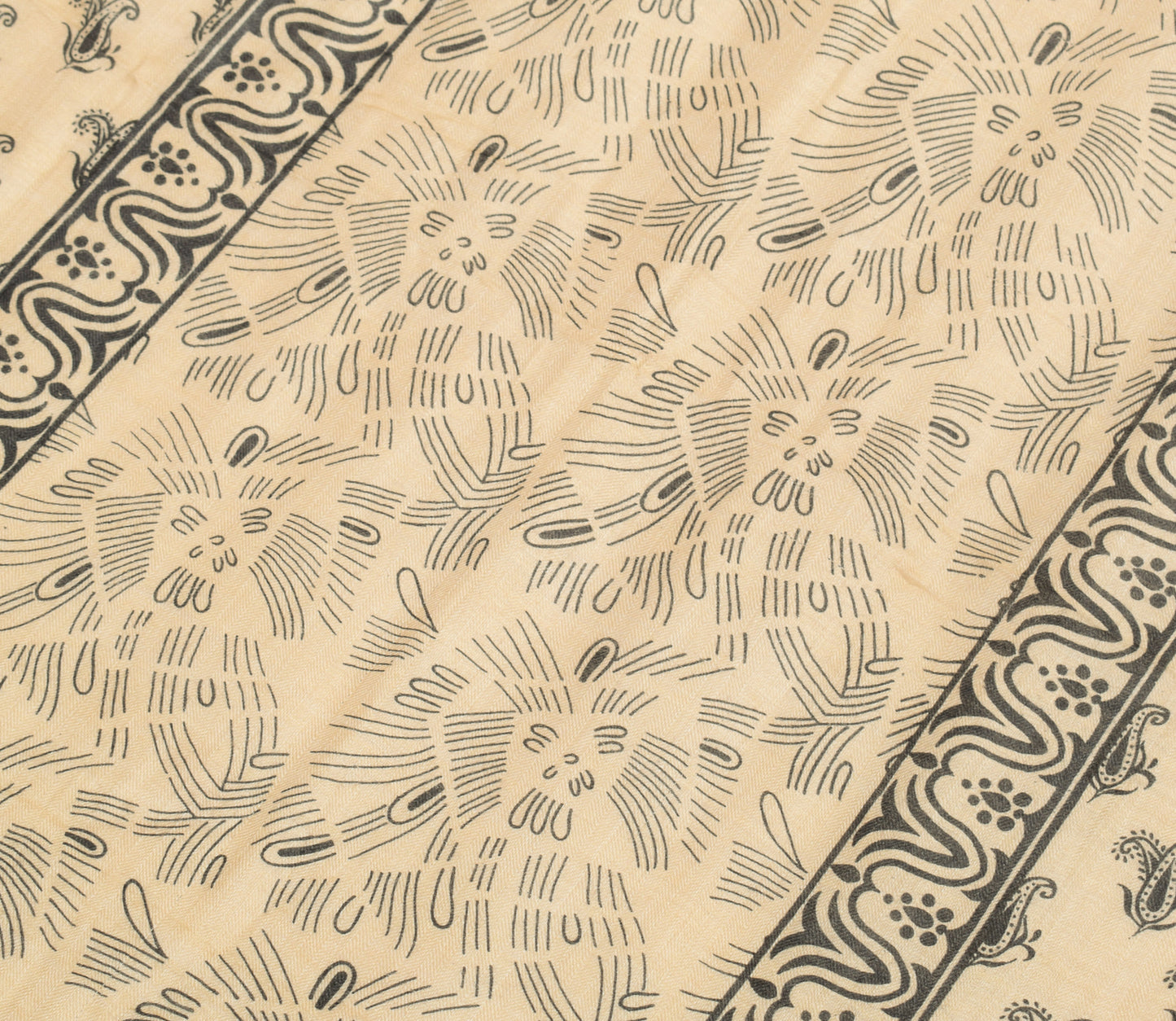 Sushila Vintage Cream Indian Dupatta 100% Pure Woolen Woven Paisley Long Stole